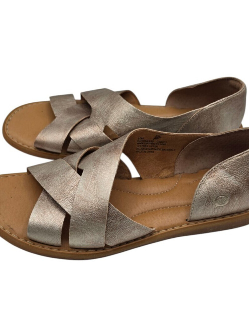 Born Women's Sz 10 Ithica metallic leather crisscross sandals Gold